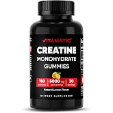 Vitamatic Creatine Gummies 5000mg per Serving Natural Lemon Flavor &ndash; 150 Gummies &ndash; Creatine Monohydrate for Muscle Strength, Energy &amp; Recovery &ndash; Non-GMO, Gluten-Free