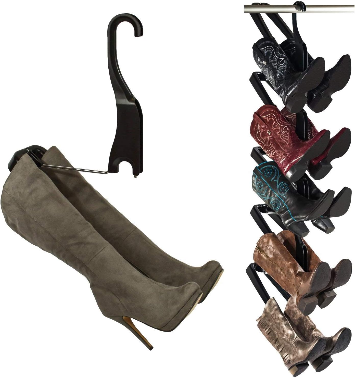 Boot ButlerBoot Butler Boot Rack - Reclaim Your Closet & Extend The Life of Your Boots - Easy to Assemble & Built to Last - 5-Pair Organiser & Shaper - Fits Most Closet & Boot Sizes, Black/Chrome BB101-5H4LBLCH