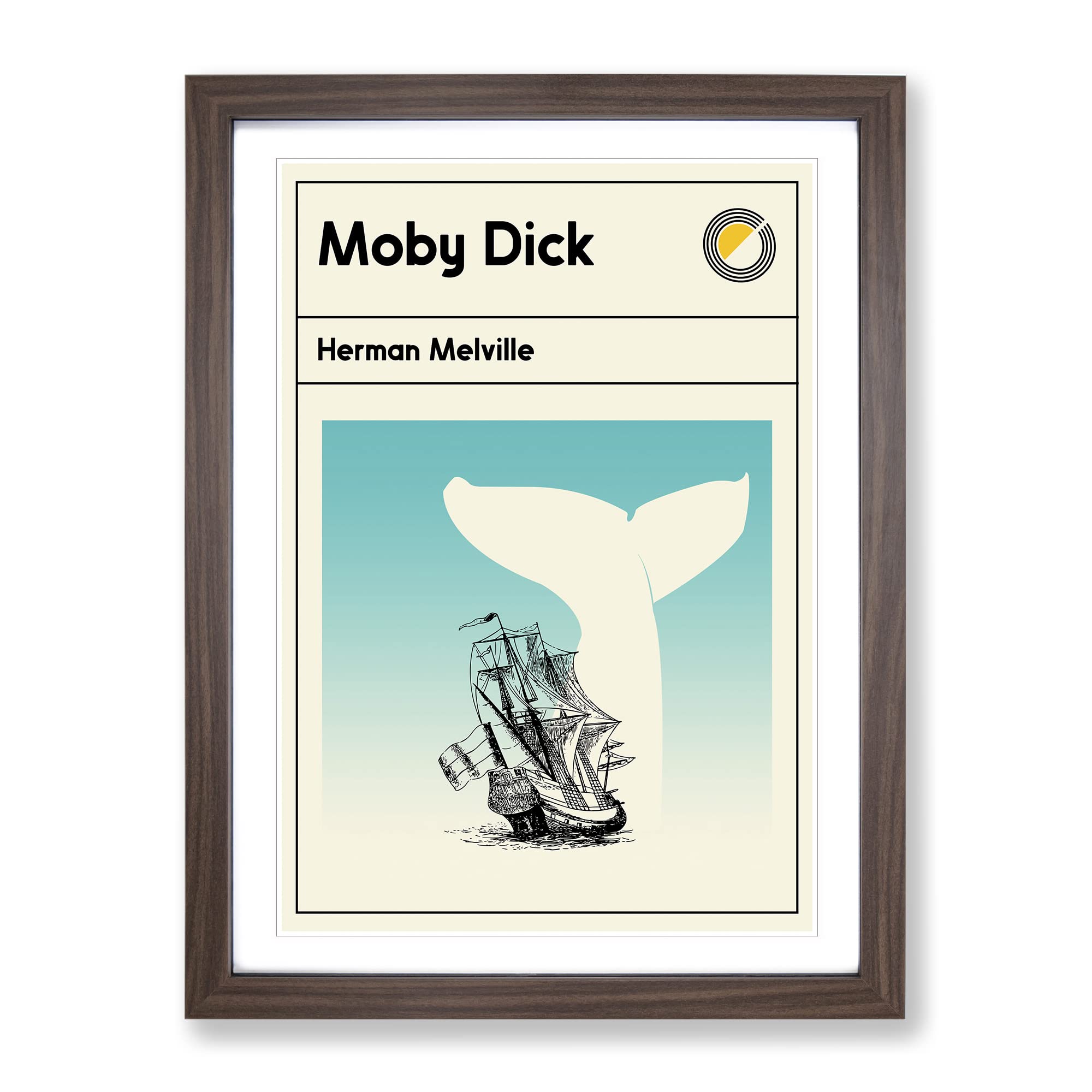 Book Cover Moby Dick Herman Melville Modern Framed Wall Art Print, Ready to Hang Picture for Living Room Bedroom Home Office Décor, Walnut A4 (34 x 25 cm)