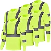 YZC·Motivation Hi Vis Safety Long Sleeve Shirts for Men, Reflective Construction Work Shirt Fast Dry with Pocket 6 Pack