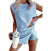Two piece Skirt Set For Women Sleeveless Outfits 2025 Summer Tank Top and Lined Split Skirt Shorts Skort Lounge Sets