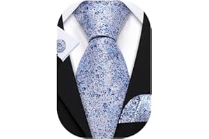 Barry.Wang Floral Mens Tie Set Silk Woven Necktie Pocket Square Cufflinks Wedding Business Prom