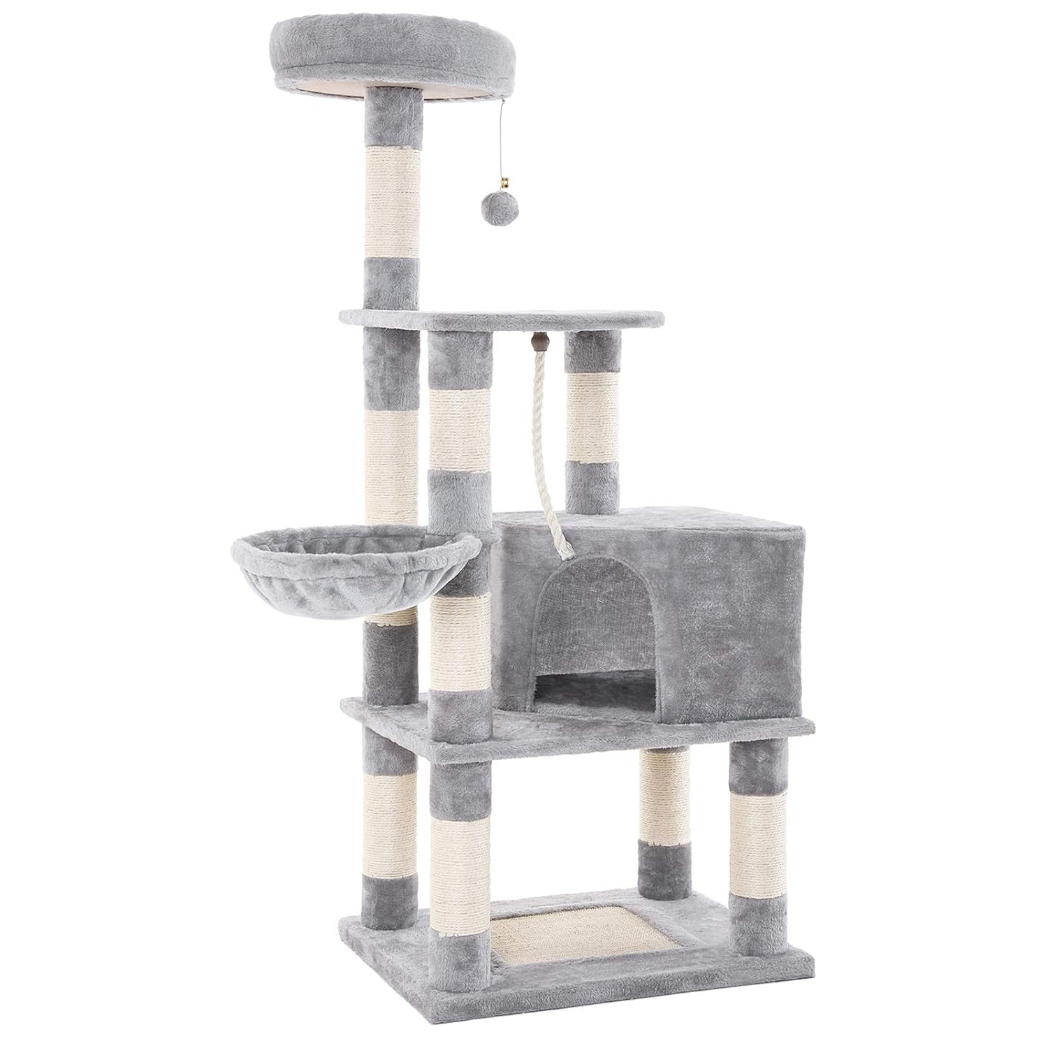 FEANDREA Cat Tree with Scratching Board, Basket Lounger and Large Cave