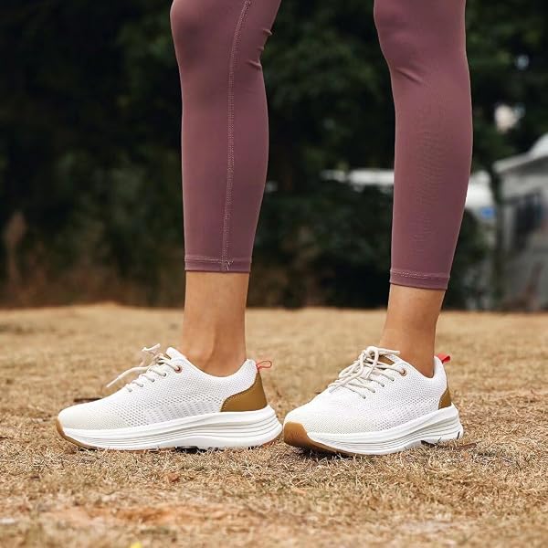 WOMEN’S ORTHOPEDIC WALKING SHOES WITH ARCH SUPPORT: ORTHOTIC SUPPORTIVE CASUAL SHOES FOR PLANTAR FASCIITIS, SOFT BREATHABLE FASHION SNEAKERS MESH FABRIC UPPER BEIGE SIZE 9.5