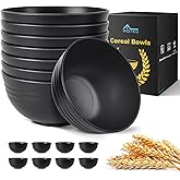 HOTEC BPA Free Unbreakable Wheat Straw Cereal Bowls - Microwave & Dishwasher Safe Soup and Salad Bowls, Set of 8, 26oz, Black
