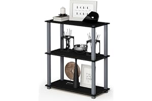 Furinno TURN-S-TUBE Storage Shelves, 3-Tier Book Shelf, Corner Shelf, Toolless Open Shelves, for Organization and Storage, Living Room, Garage, Home Office, Black