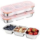 3 Pack Snackle Boxes Container - 304 Stainless Steel - Stackable 3 Compartment Divided Leek Proof Metal Bento Lunch Box Snack Containers with Lids, Food Storage Containers for Work, Home, Travel