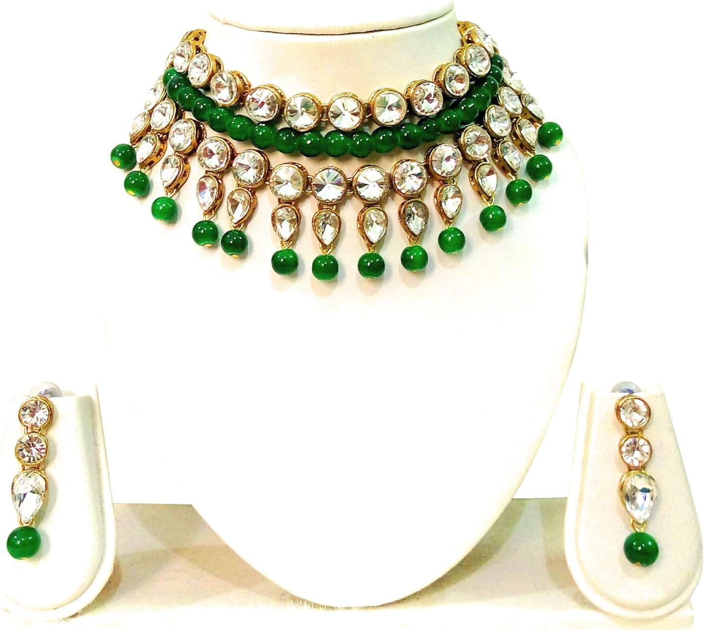 JN HANDICRAFT Glass Base Metal and Pearl Choker Necklace & Earrings Set for Women & Girls