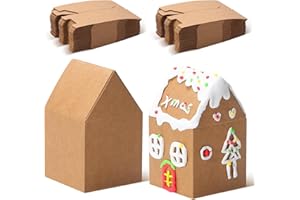 COTOPHER 60 Pack Christmas Gingerbread House Box Cardboard, 2.95x2.95x4.92 inch House Shaped Boxes Kit DIY Crafts, Xmas Candy Houses for Christmas Party Supplies Decor Cookie Snack Packaging (Brown)