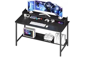WOODYNLUX Computer Desk with Shelves, 32 Inch Gaming Writing Desk, Study PC Table Workstation with Storage for Home Office, Living Room, Bedroom, Metal Frame, Black