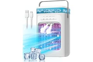 Portable Air Conditioner, 3-in-1 Mini Air Cooler with 3 Speeds & 2 Mist Modes, 120° Oscillation, 1000mL Water Tank, USB Powered Personal AC Fan with 7 Color Lights & Timer for Bedroom, Office, Camping