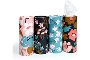 200 Sheets Tissue Box Holder with Facial Tissues - 4 Pack Travel Cylinder Holder, Refillable Container for Vehicle, Home, Off