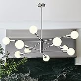 Sputnik Chandeliers Dining Room Light Fixture (10-Light, 32-Inch), Modern Brushed Nickel Chandelier, Height Adjustable Mid Ce