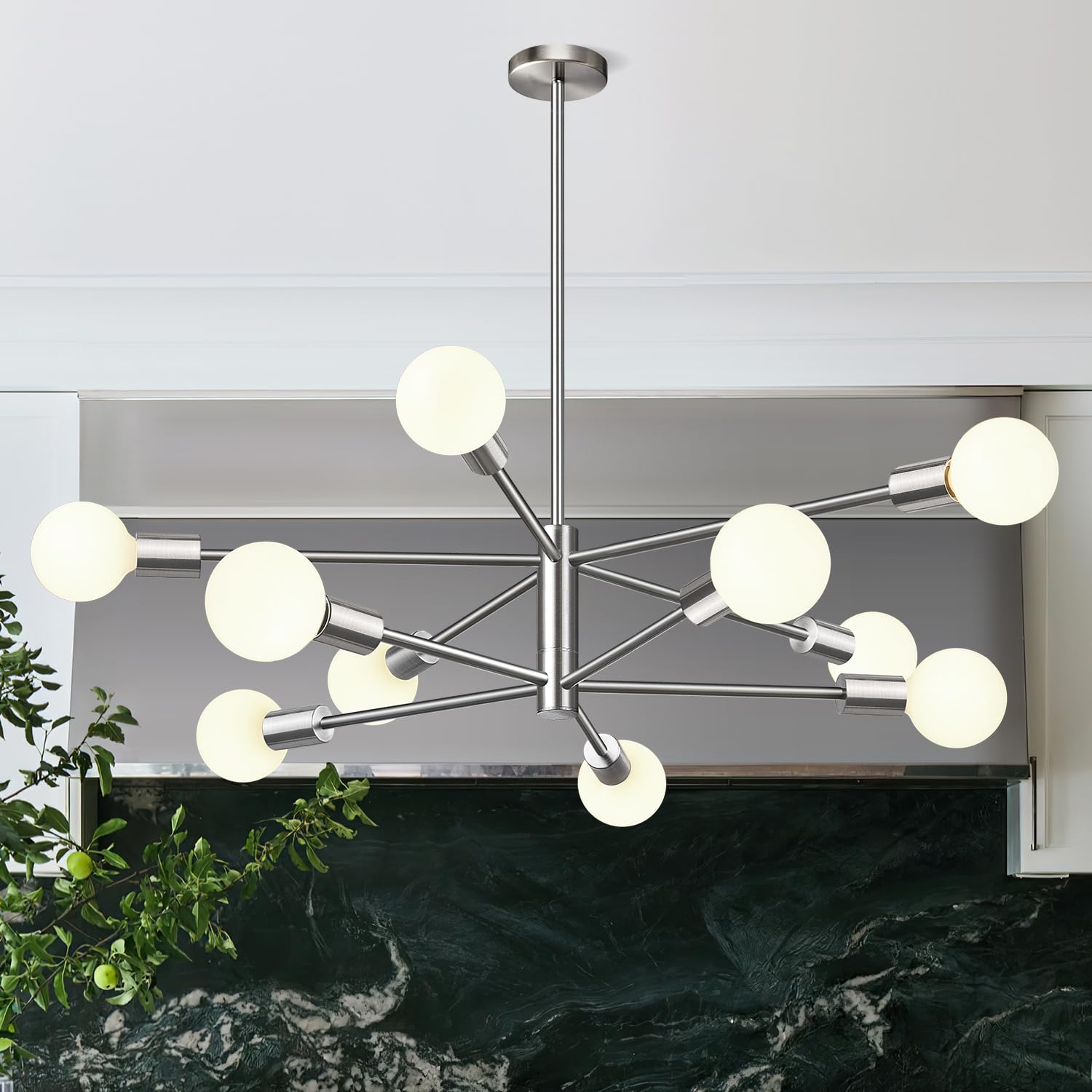 Photo 1 of Sputnik Chandeliers Dining Room Light Fixture (10-Light, 33-Inch), Modern Nickel Chandelier, Height Adjustable Mid Century Modern Chandeliers for Living Room Entryway Hallway