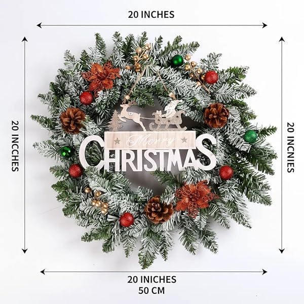 20 INCH CHRISTMAS WREATH FOR FRONT DOOR, CHRISTMAS DECORATION WITH FROSTED BRANCHES PINE CONES FLOWERS BALL ORNAMENTS FOR WALL,INDOOR,OUTDOOR,FARMHOUSE FESTIVAL HOME DECOR