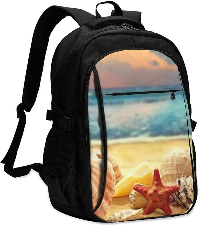 Seashells On The Sandy Beach Printed Usb Backpack Travel Backpack Men’s