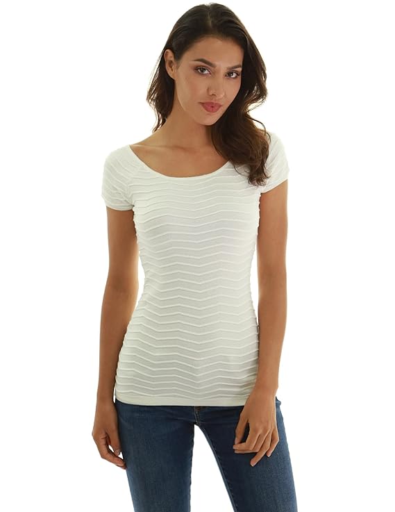 PattyBoutik Damen Schattenstreifen Raglan Kurzarm Strickoberteil