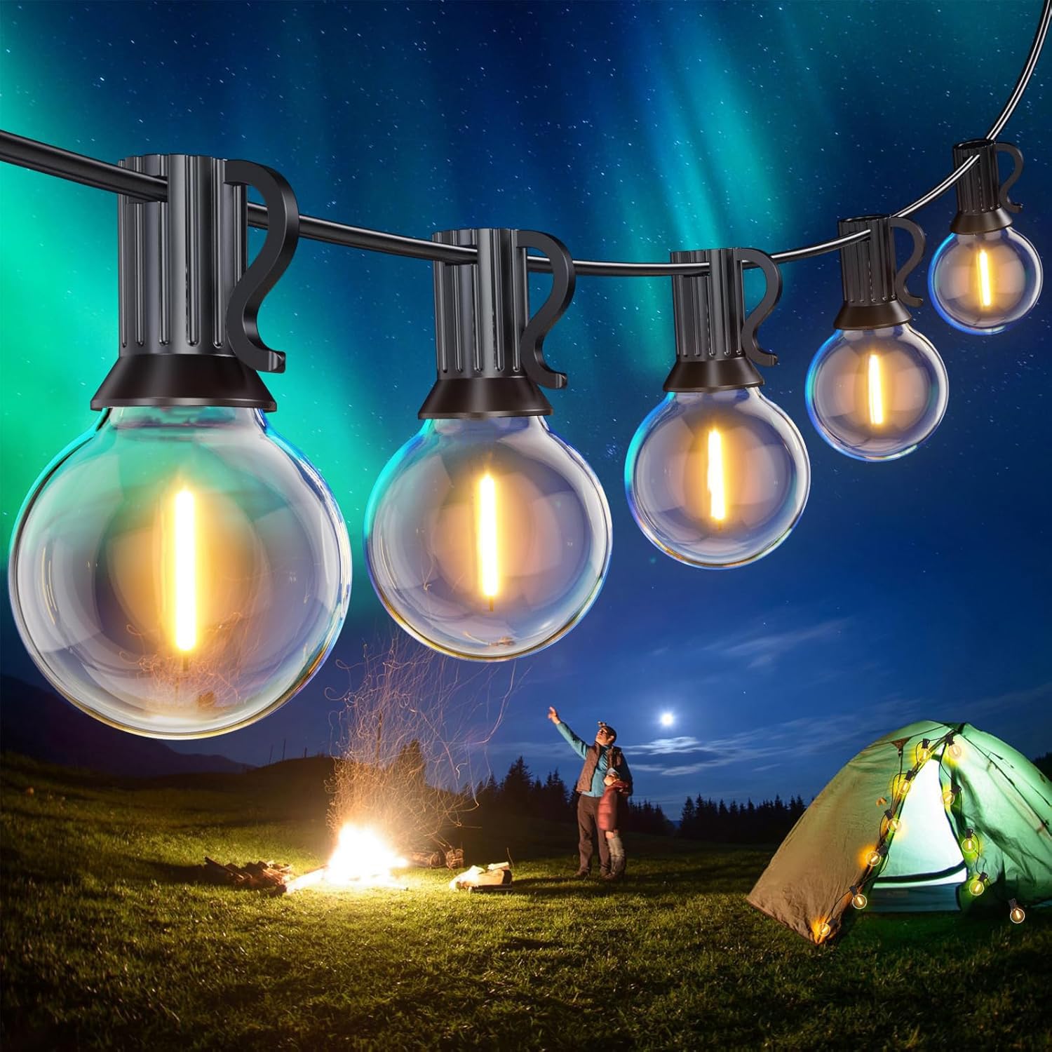 SUWIN 150FT Garden Light Main Powered, G40 LED Festoon Lights Outdoor, IP45 Waterproof String Lights with 75+2 Globe Bulbs, Outside Lights for Cafe,Party,Patio — image 1