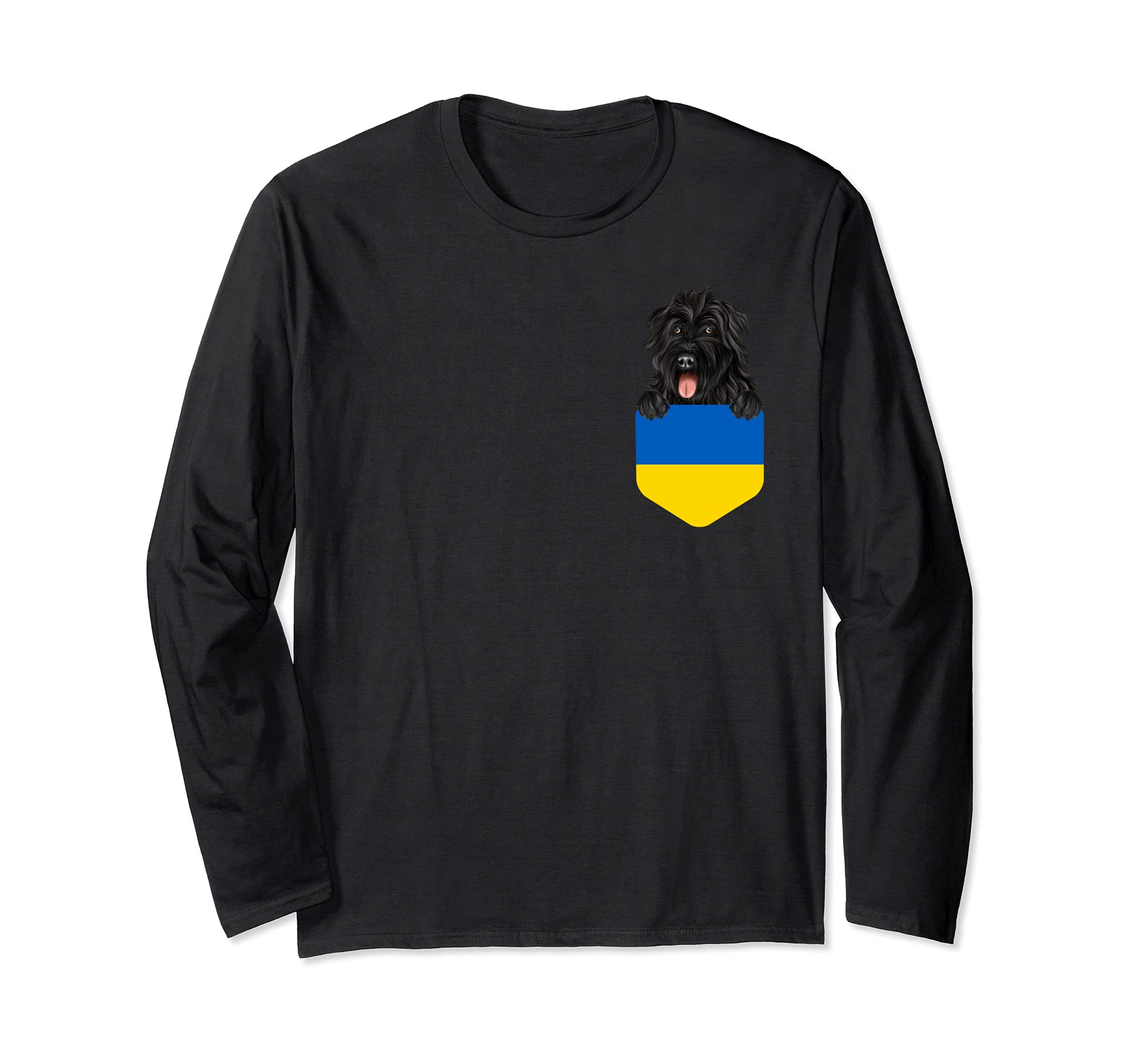 Ukraine Flag Bouvier des Flandres Dog In Pocket Long Sleeve T-Shirt