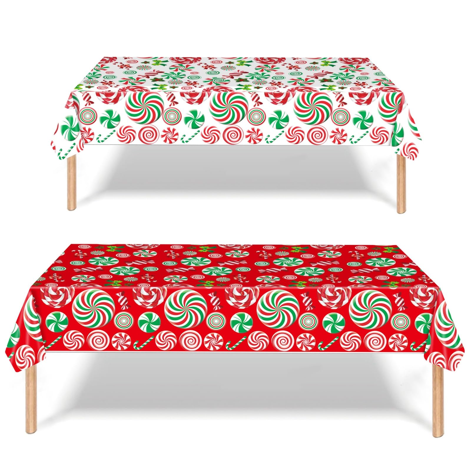 2 Pack Christmas Table Cloth, 137x274cm Rectangle Large Plastic Lollipop Tablecloth Snowman Party Tableware Decorations, Xmas Tablecovers for Winter Holiday Dinner Table Cloths