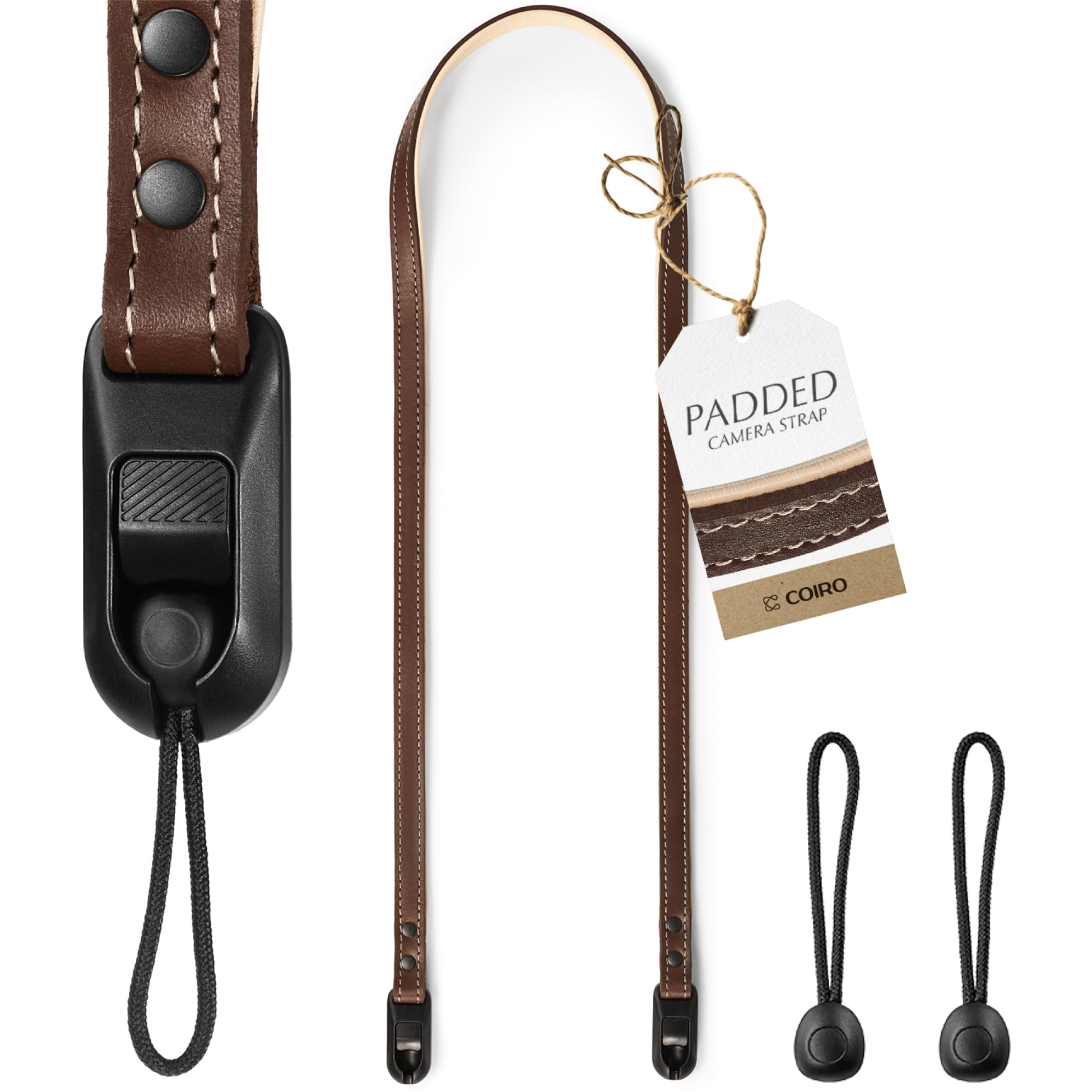 Photo 1 of C Coiro Slim Leather Camera Strap with Quick Release, Neck Adjustable Camera Shoulder Strap SLR Compatible with All Camera Brands Padded/Brown