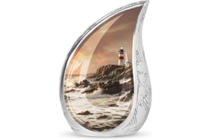 Lighthouse with Sunrise Urns for Human Ashes Adult Male & Female, Large Cremation Urn for Human Ashes Adult Mom, Funeral Deco