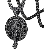 FaithHeart Viking Raven Necklace for Men, Norse Mythology Raven Skull Pendant Sturdy Stainless Steel Amulet Jewelry Gift for Men