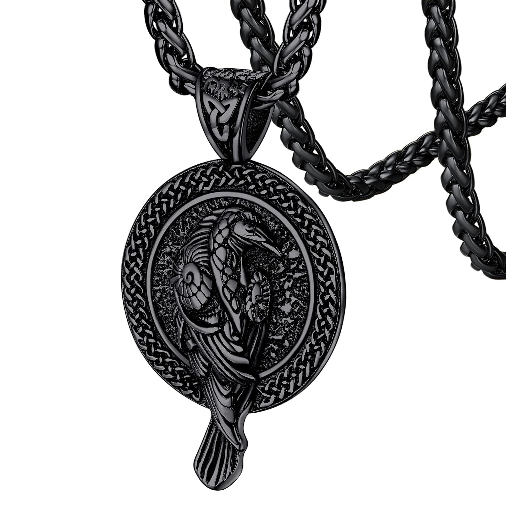 FaithHeart Raven Jewellery Stainless Steel Norse Crows Necklace Black Ravens Pendant Protective Amulet Viking Gifts for Men Boys