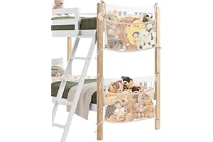 OFIRAY-HOME 2 Pack Stuffed Animal Storage Net for Kids, Bedside Toy Organizer Net - Neatly Store Your Stuffed Animals, Cotton Bedside Stuffed Animal Storage Net with Tether, Stretches up to 32 Inches, Beige
