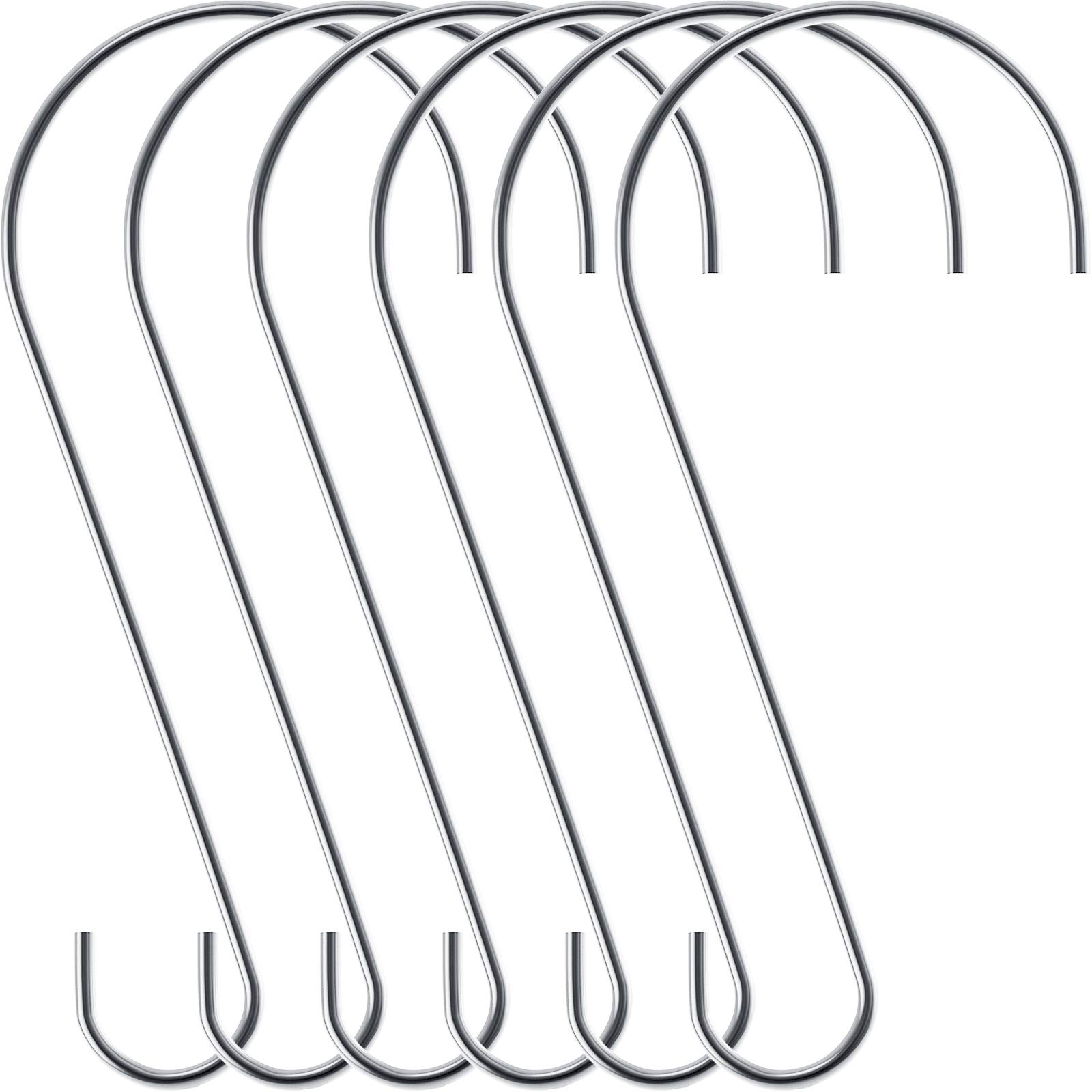 Hotop 6 Pieces Heavy Duty Big S Hooks Bird Feeder Garden Rustproof Stainless Steel Hook for Tree Branch, Kitchen, Bird House, Plants, Baskets, Lanterns and Bicycles(12 Inch,Silver)