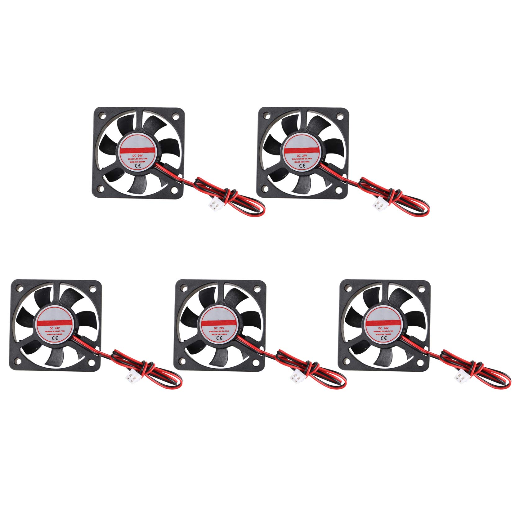 Jopto 5Pcs 3D Printer Fan 24V DC Brushless Quiet Cooling Fan 2 Pin 5010 50 x 50 x 10mm with 27cm Cable Compatible with 3D Printer Extruder Hotend Makerbot MK7 MK8 CPU Chip Arduino