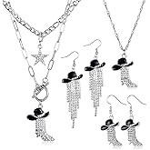 Fingertip WD 7 Pcs Cowgirl Jewelry Set for Women, Sparkly Rhinestone Star Choker Tassels Cowgirl Earrings Crystal Boots Western Cowgirl Boot Pendant for Wild West Country Rustic Style