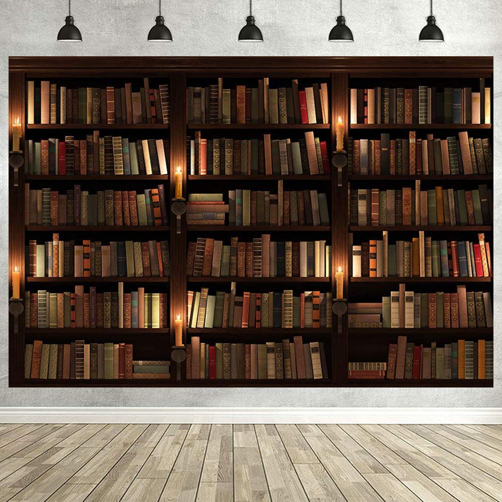 Avezano Bookshelf Backdrop Interior Study Room Vintage Bookcase Ancient Library Vinyl Photography Background for Zoom Meeting Adults Kids Portrait Photo Banner Studio Props,1.8 * 1.2m