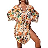 RoseSeek Women's Bathing Suit Cover Up Floral Mesh Boho Beach Cover Up Dress Summer Vacation Outfits
