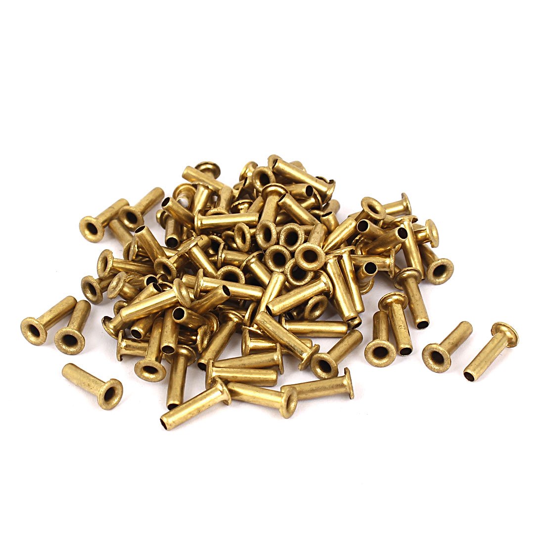 Sourcingmap a16032800ux0881 3Mm x 12Mm Double Sided Brass Hollow Rivets Grommets Tool 100 Pcs, Gold Tone