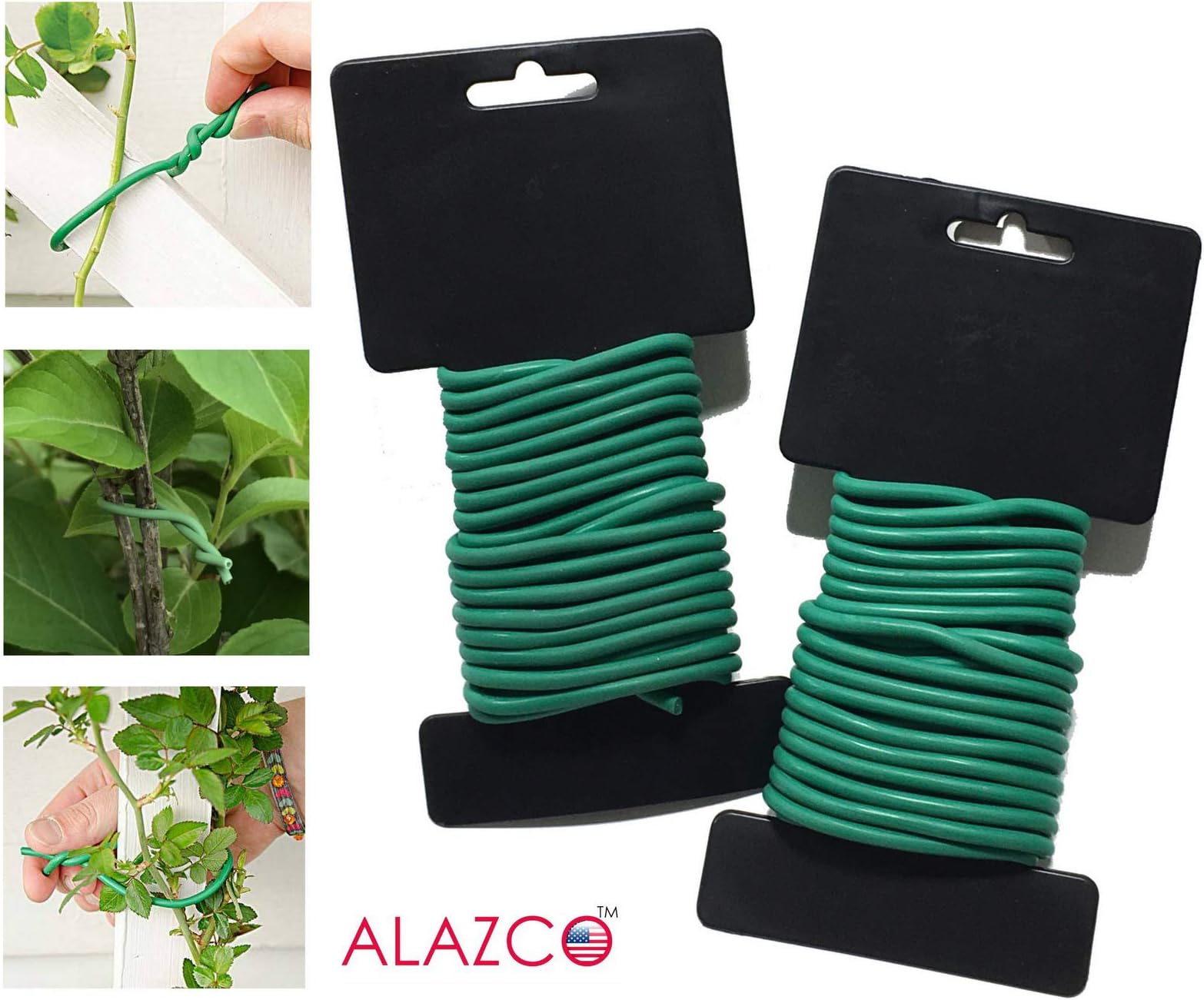 ALAZCO 2 pk (12 Ft Each) Rubber Coated Flex Plant Wire Support Plant Vines Stems Stalks - Easy Cut Twist Tie for Plants Guide Climbing Plants Tomato Cucumbers Squash Sunflower & More