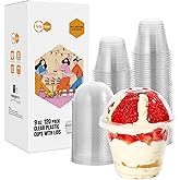 Turbo Bee 120 Pack 9 OZ Clear Plastic Cups with Dome Lids, Disposable Dessert Cups with Lids for Fruit, Snack Smoothie, Pudding and Ice Cream (No Hole)