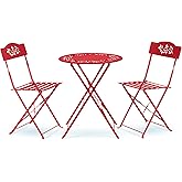 Alpine Corporation Indoor/Outdoor 3-Piece Bistro Set Folding Table and Chairs Patio Seating, Red