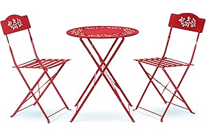Alpine Corporation Indoor/Outdoor 3-Piece Bistro Set Folding Table and Chairs Patio Seating, Red