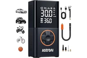 AstroAI L7 Gonfleur de pneu portable sans fil avec affichage numérique double valeur, pompe à pneus de voiture de 150 PSI avec lumières LED, pompe à air pour voitures, motos, vélos, ballons