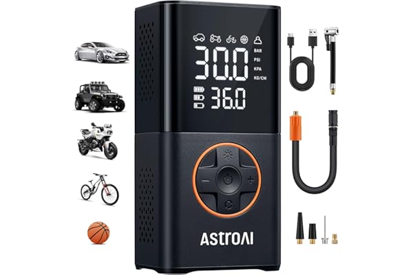 AstroAI L7 Tire Inflator Portable Air Compressor,150 PSI Cordless Mini Air Bike Auto Shut-Off Pump with Digital Display Pressure Gauge, Fast Inflation & LED Light for Car Tires,Motorcycles,Bikes,Balls