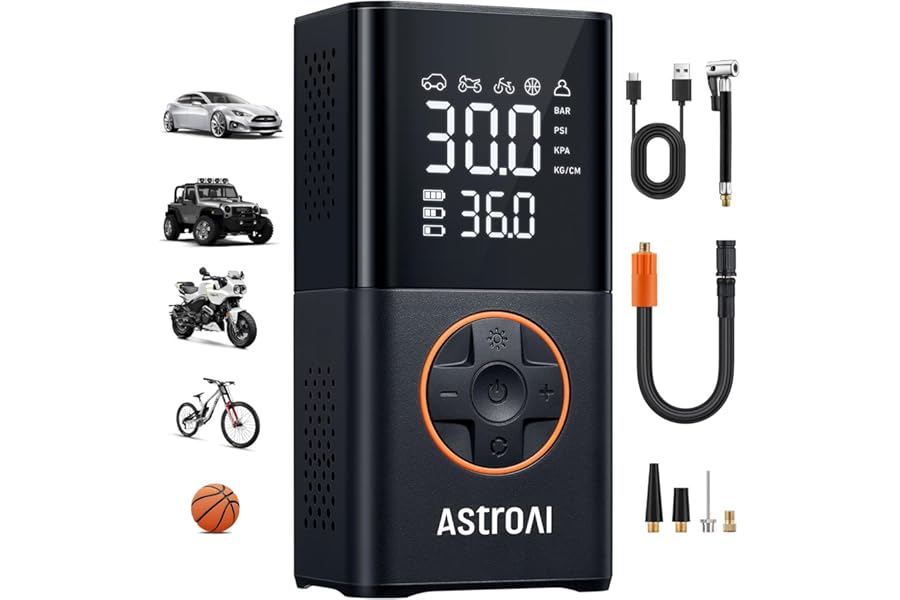 AstroAI L7 Tire Inflator Portable Air Compressor,150 PSI Cordless Mini Air Bike Auto Shut-Off Pump with Digital Display Press