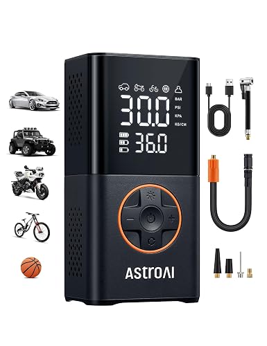 AstroAI L7 Tire Inflator Portable Air Compressor,150 PSI Cordless Bike Pump | For Car Tires, Bikes, Motorcycles and Balls; Auto Shut-off, Digital Display Pressure Gauge, Fast Inflation, LED Light