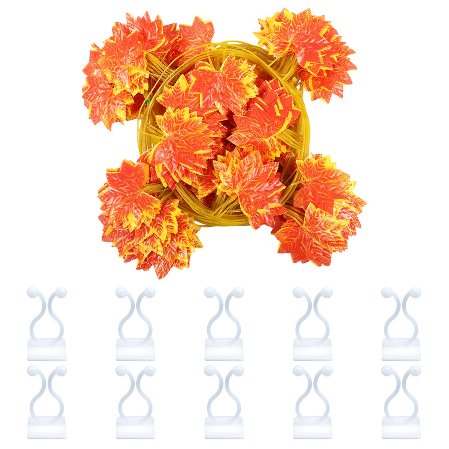 MEMOFYND 12 Strips Red Maple Leaves, 12 Pieces Vine Holders, Twisted Maple Leaves, Artificial Maple Leaves, Autumn Wreath Made Of Maple Leaves, Autumn Decoration, Hanging Maple Leaves.