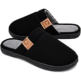 DL Men's Memory Foam Slippers with Fuzzy Plush Lining, Slip on House Slippers with Indoor Outdoor Anti-Skid Rubber Sole