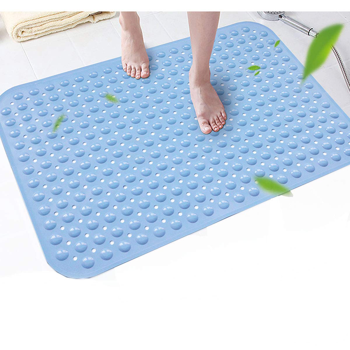 Bathsafe Extra Wide 90x60CM Non-Slip Soft Bath Mat Anti Slip TPR Shower Mat with Strong Suction Cups Non Skid Mats for Bathroom Toilet Hotel, Anti-Bacterial Safety Bathtub Mat,Blue