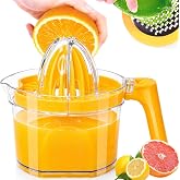 ChefVille 4-in-1 Orange Juicer Manual - 16.9oz Lemon Squeezer, Dual Reamers | Multifunctional Citrus Juicer, Lemon Lime Squeezer with Detachable Handle/Grater/Egg Separator/Measuring Cup/BPA-Free, Orange