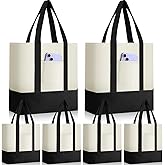 Sanwuta 6 Pcs Canvas Tote Bags Bulk with Outer Pocket Small Sublimation Blank Canvas Tote Reusable Grocery Bag for Women, DIY Craft (Black)