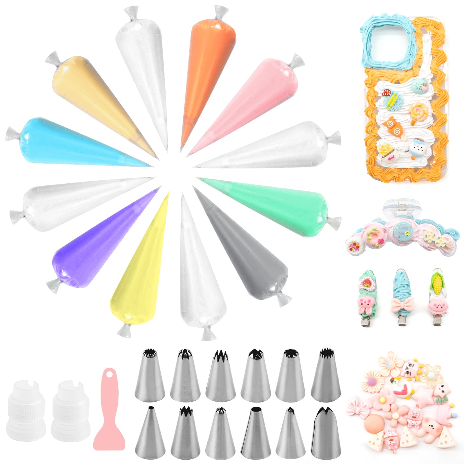 Photo 1 of **MISSING PIPING TUBES**Soleeya 12PCS Decoden Cream Glue for Crafts, 100g Whipped Cream Glue with Piping Tips, DIY Phone Case Kit, Art Craft Kit for Cake Mirror Jewelry Accessories (9 Colors)