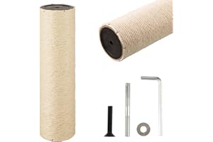 FOBSME Cat Scratching Post Replacement 13.78x3.54 Inch Cat Tree Scratch Post Replacement Natural Sisal Pole Cat Scratching Post Refill Pole Part with M8 Screws for Kitten Tree Tower Cat Furniture Accessories